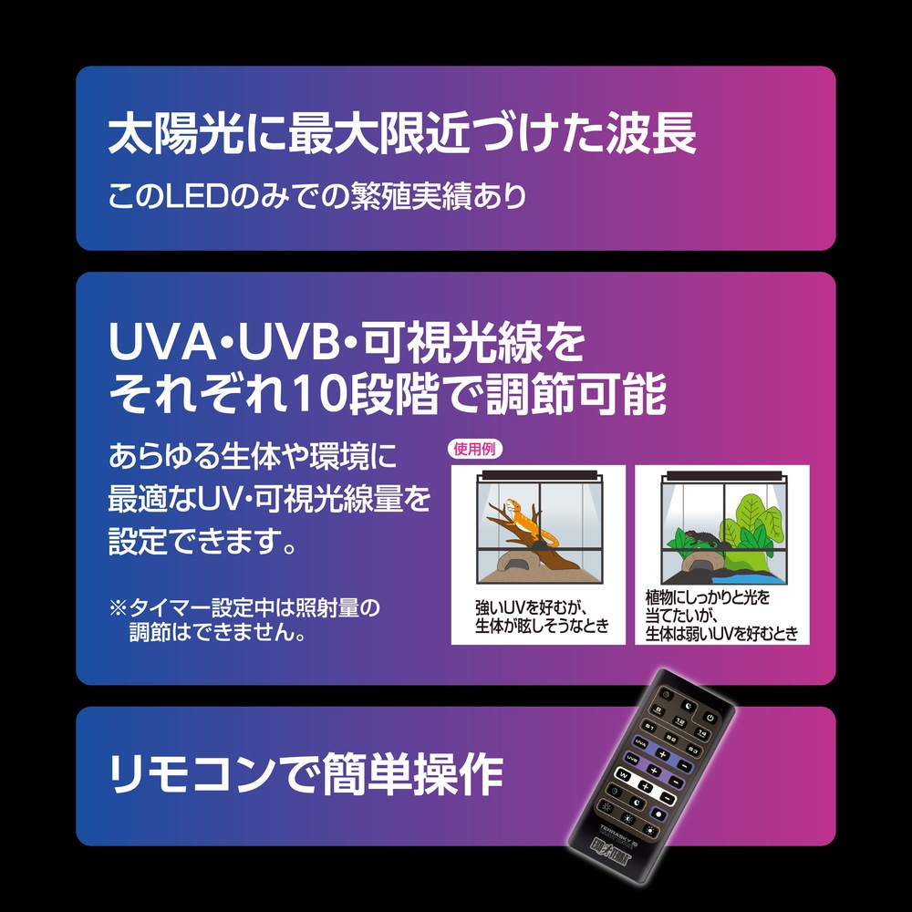 テラスカイUV スライド10W GEX 爬虫類 ライト UVA UVB 可視光線 LED