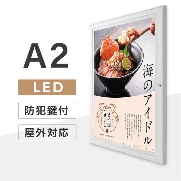 LEDポスターパネル 屋外用 A2 防犯鍵付 薄型 シルバー W520×H694mm ポスターフレーム LEDパネル T003-3-A2
