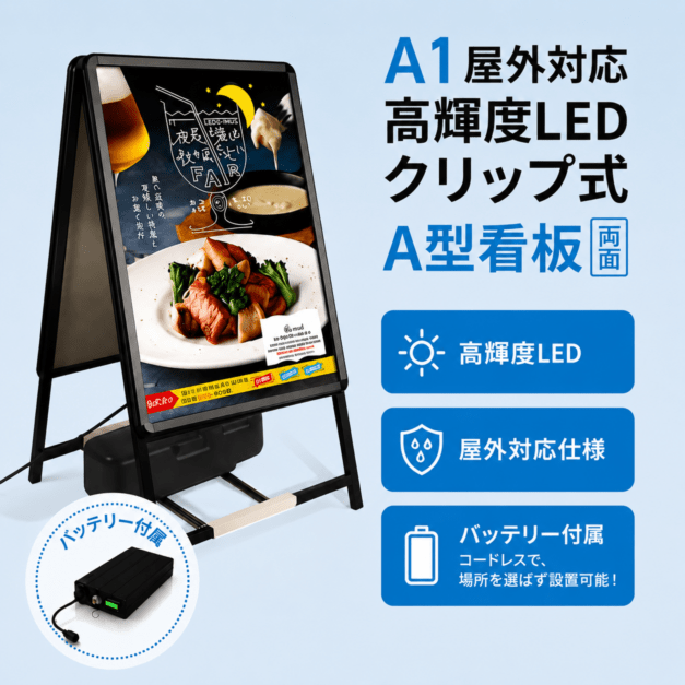 充電式 A型LEDライトパネル 風対策セット A1 両面 シルバー・ブラック 3set-bat-alp-a1d-sv 3set-bat-alp-a1d-bk