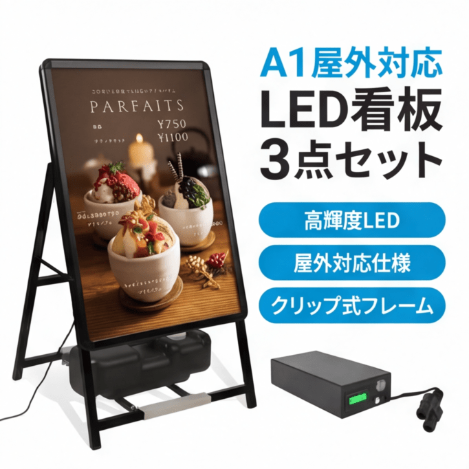 充電式 A型LEDライトパネル 風対策セット A1 片面 シルバー・ブラック 3set-bat-alp-a1s-sv 3set-bat-alp-a1s-bk