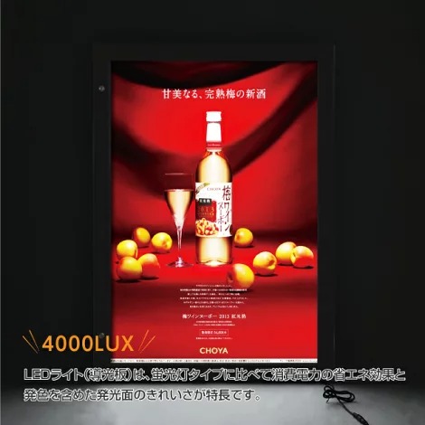 LEDポスターパネル W681mm×H920mm 防犯鍵付き式 ブラック　A1 壁付ポスターフレーム 　看板　LED照明入り看板　光るポスターフレーム　パネル看板　LEDパネル　防水仕様 【法人名義：代引可】<br>okh49-a1-bk