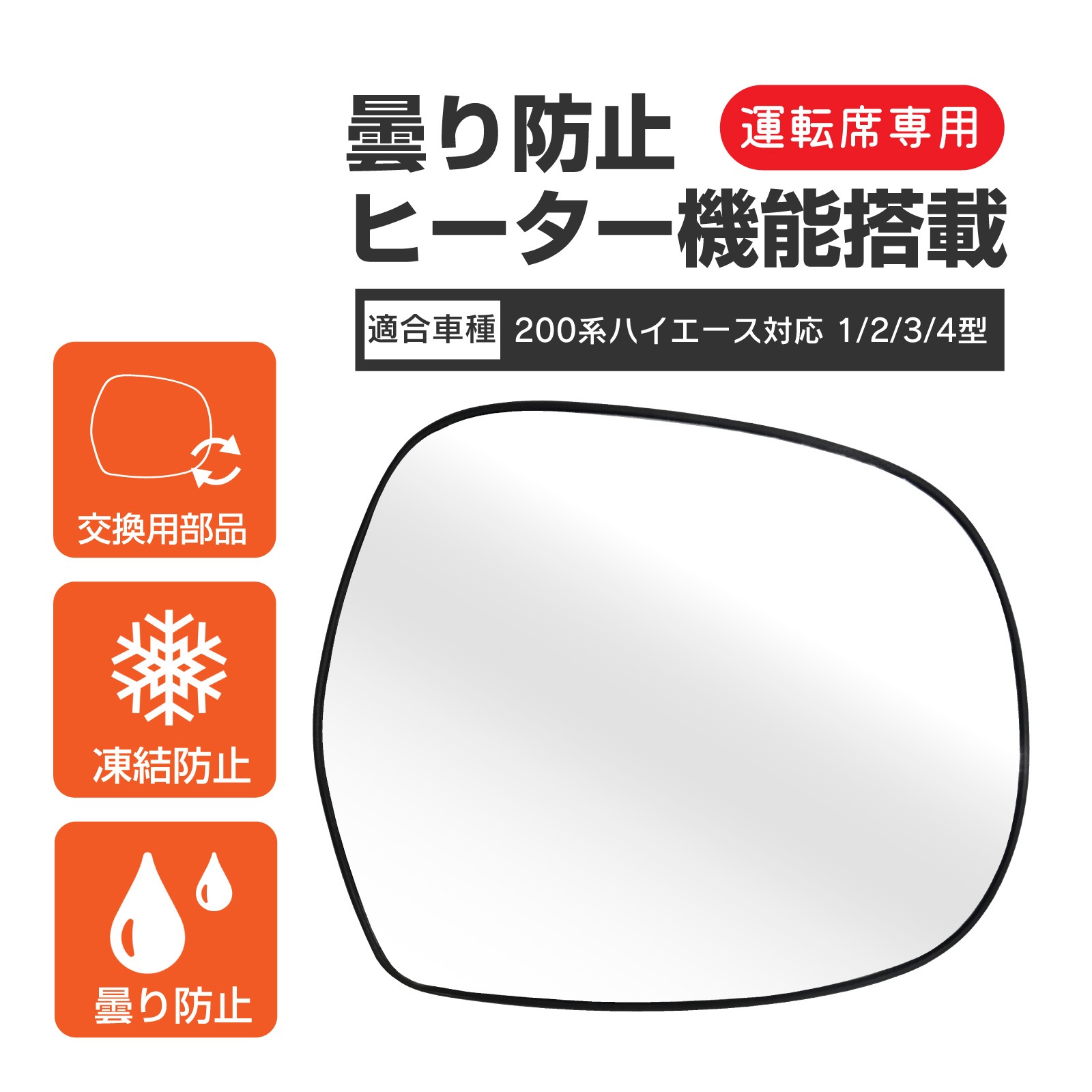 ハイエース 200系 1型 2型 3型 4型 サイドミラーレンズ サイド