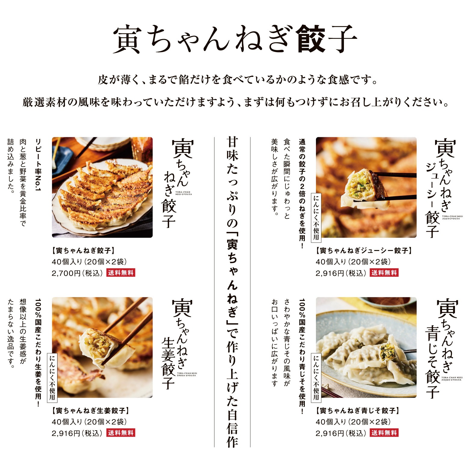 【送料無料】寅ちゃんねぎ餃子（200個入り）