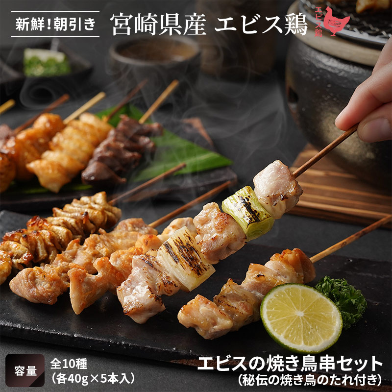 焼き鳥串セット 10種50本セット（秘伝の焼き鳥のたれ付き）｜エビス通販