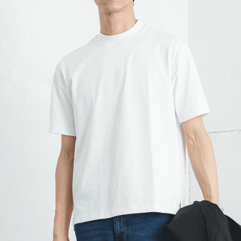 究極のコットン使用「大人のドレスTシャツ/厚手モックネック」レギュラーフィット