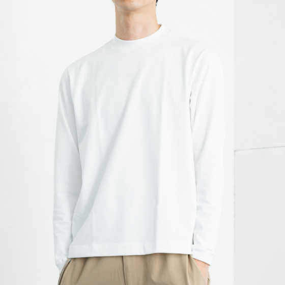 究極のコットン使用「大人のドレスTシャツ/長袖/厚手モックネック」レギュラーフィット