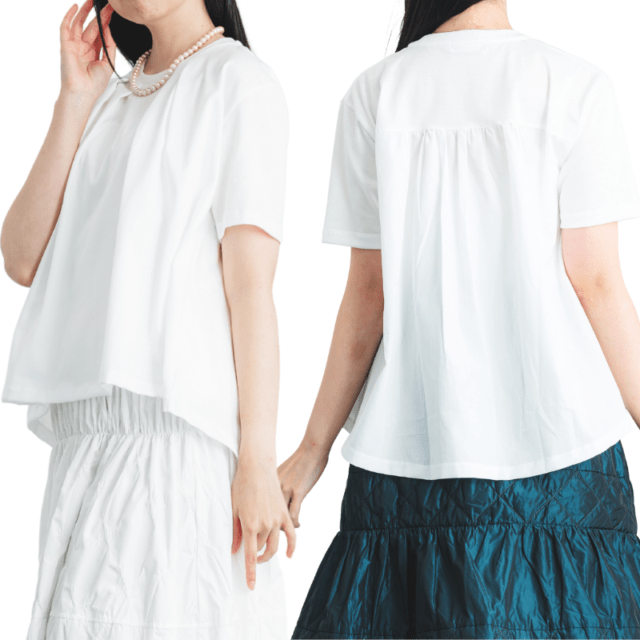 さりげなく体形を整える【バックギャザーTシャツ】