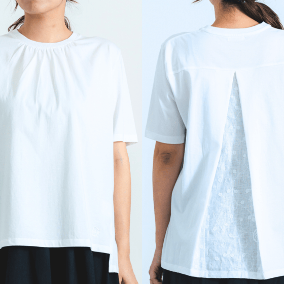 人気のバックデザイン【ペイズリー柄バックレースTシャツ】