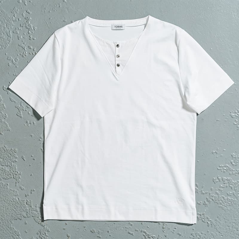 究極のコットン使用【大人のドレスTシャツ/ヘンリーネック】スマートフィット