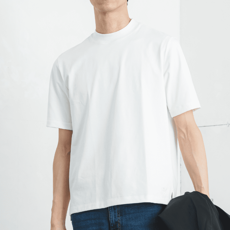 究極のコットン使用「大人のドレスTシャツ／厚手モックネック」レギュラーフィット