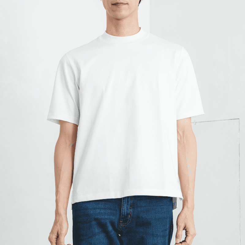 究極のコットン使用「大人のドレスTシャツ／厚手モックネック」レギュラーフィット