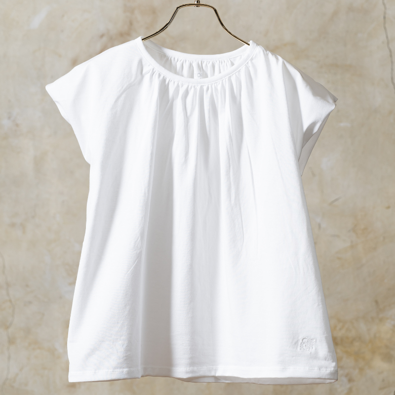 フレンチスリーブのゆったりT【ネックギャザーTシャツ】