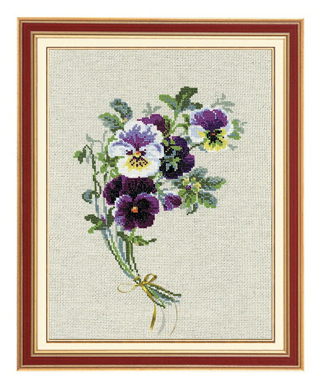 （ 美品 ）「  パンジー  」【  刺繍額 】刺繍画 RIOLISクロスステッチ刺繍キット No.1020 