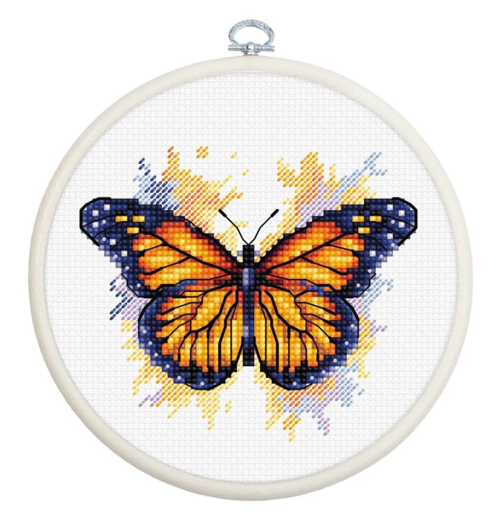 LucaS クロスステッチ刺繍キット BC102 "The Monarch Butterfly" (モナーク・バタフライ / フープ付き