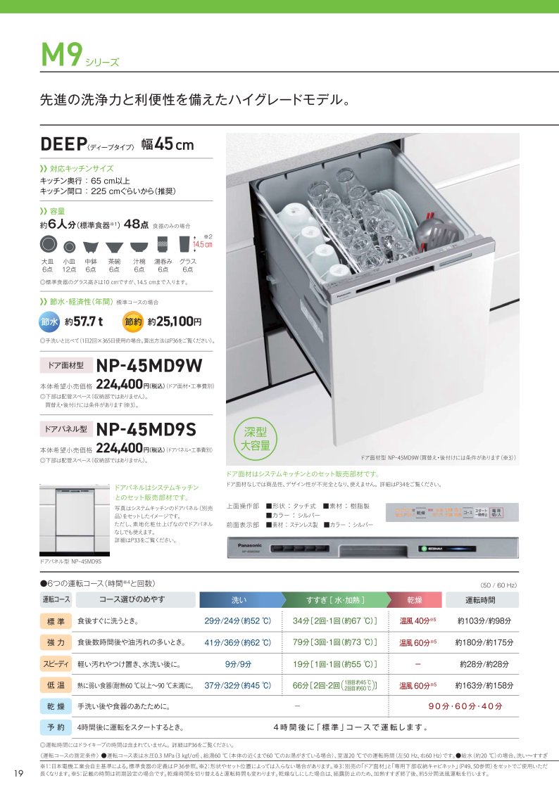 食器洗い乾燥機  パナソニック製（Panasonic）NP-45RD9K   幅45cm  ディープタイプ  R9シリーズ　　 - 2