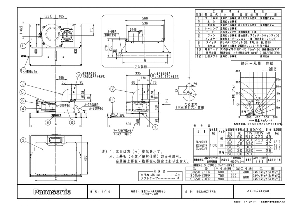 レンジフード 富士工業製（Panasonic）LES02AHZ2F(R/L) 間口75cm