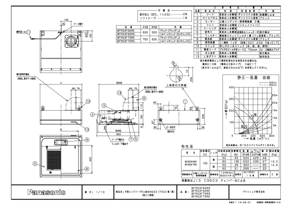 レンジフード 富士工業製（Panasonic） LEBFRS3F75(R/L)S 間口75cm