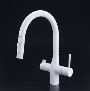 浄水器　一般地用　 KVK製（KVK）KM6081SCECM4　マットホワイト　浄水器付シングルレバー式シャワー付混合栓（Z38450付）吐水口回転規制160°