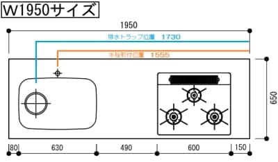 ワークトップ　DIYSUSTOP195L　最高級ステンレスワークトップ　I型　間口195cm　左シンク　シンクN　DIYキッチン　