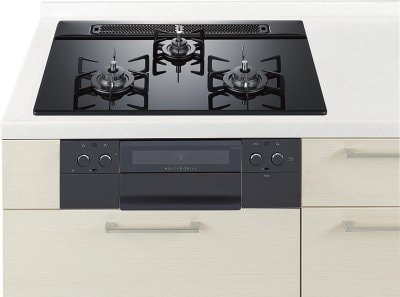 ガスコンロ  ハーマン製（Panasonic）JUGEDS13WB　マルチグリル　3口コンロ　ガラストップ　幅75cm　親水アクアコート