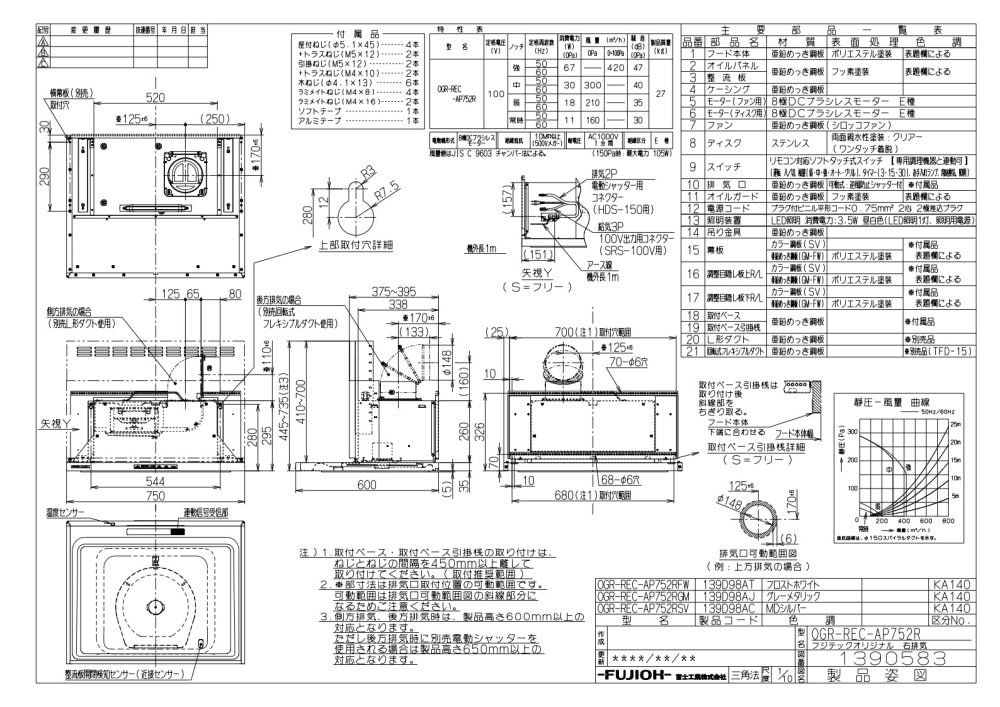 レンジフード 富士工業製(Rinnai) OGR-REC-AP752(R/L)GM 間口75cm 