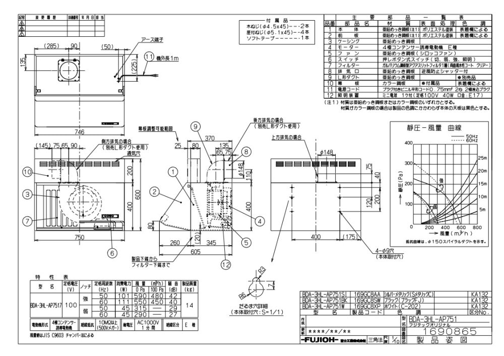 FUJIOH レンジフード BDA-3HL-AP751BK BDA-3HL-751 BK | スタンダード | ビジネスユーザー向け情報