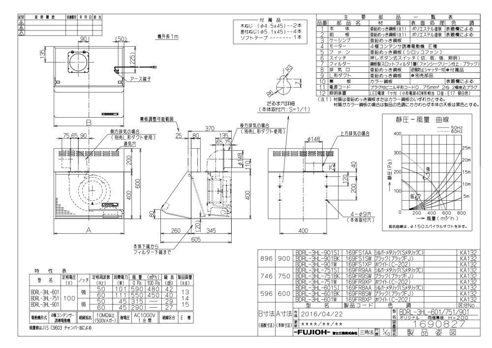 富士工業　レンジフード　w750 新品未使用 BDR-3HM-751ABK 富士工業 薄型ターボファンW750×D600×(H200+50) 梁対応 5方向
