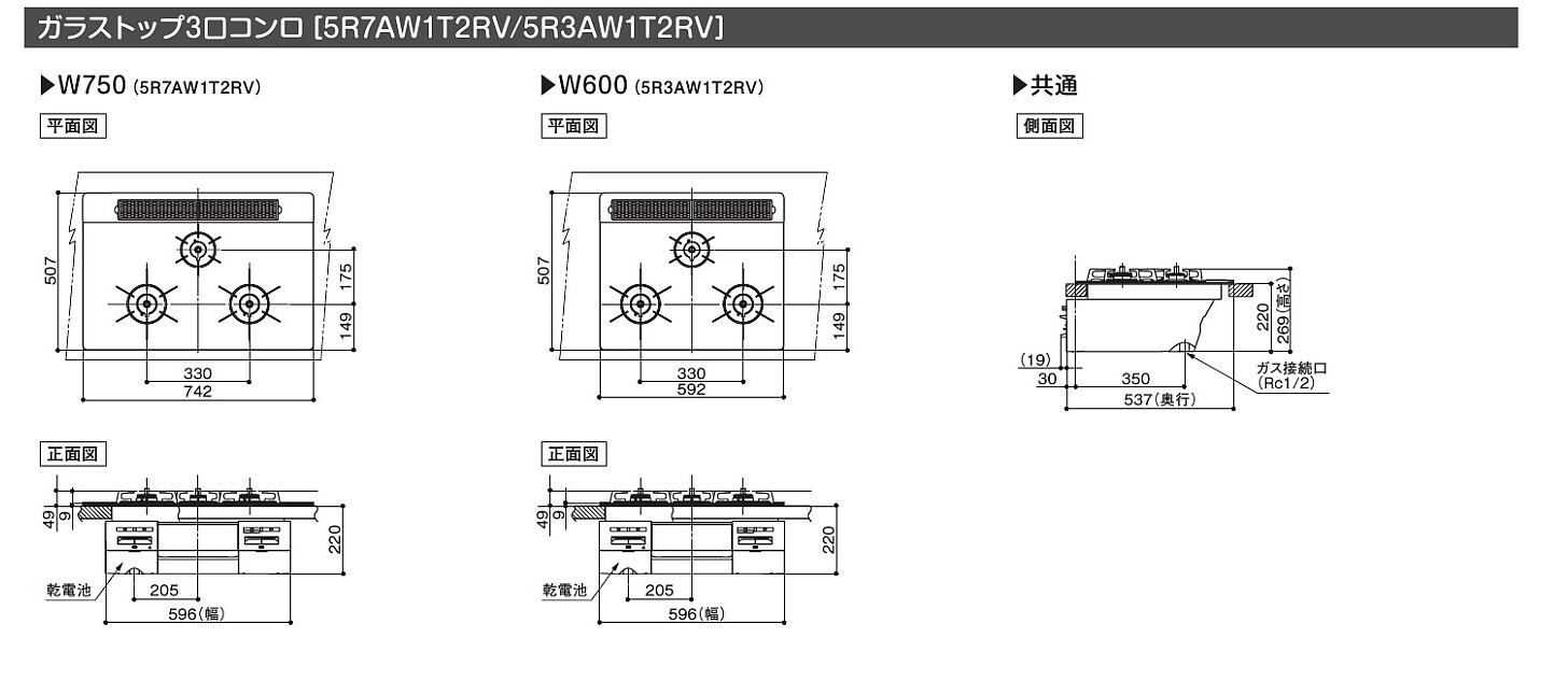 ガスコンロ　リンナイ製（TOCLAS）5R3AW1T2RV　シルキーシルバー　ガラストップ　3口コンロ　間口60cm　センス ガスコンロ リンナイ製（TOCLAS）5R3AW1T2RV シルキーシルバー ガラス
