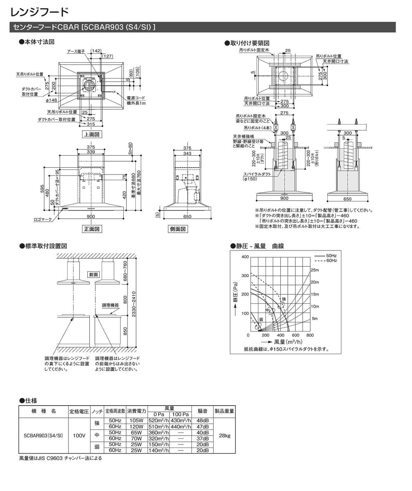 レンジフード アリアフィーナ製（TOCLAS）5CBAR903SI 間口90cm