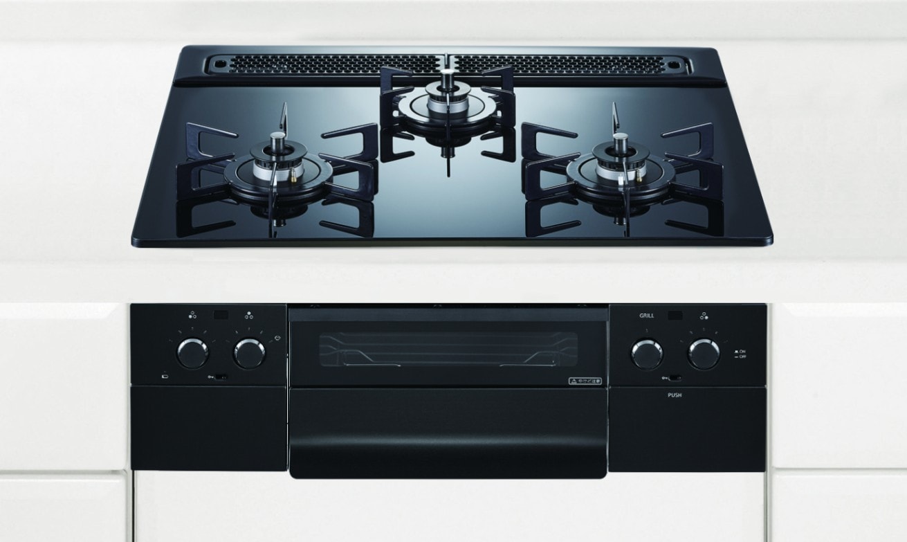 ガスコンロ  ハーマン製（HARMAN）DW36U5WAP1BAE　piatto （ピアット） 3口コンロ　ガラストップタイプ　クレールブラック