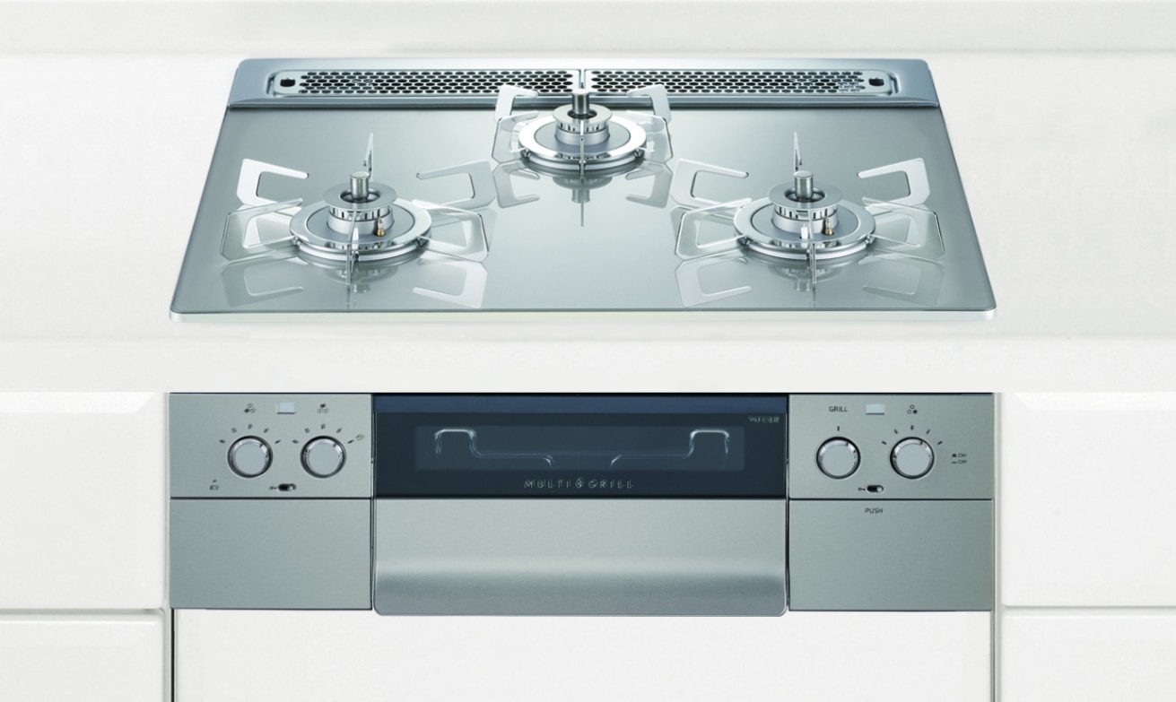 ガスコンロ  ハーマン製（HARMAN）DS3620WAP2STES　piatto vari（ピアットバリ） 3口コンロガラストップ　クレールシルバー