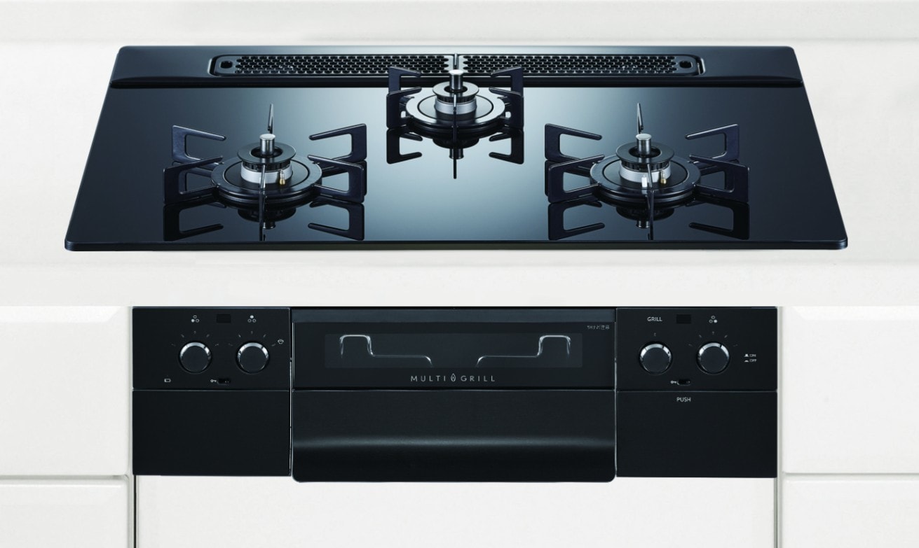 ガスコンロ  ハーマン製（HARMAN）DS3621WAP1BAE　piatto vari（ピアットバリ） 3口コンロ　アルミトップ　クレールブラック