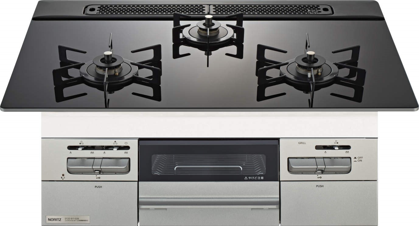 ガスコンロ ノーリツ製（NORITZ）N3WV7RWAP1SIEC　Mikke　ミッケ　間口75cm　3口コンロ　ブラック