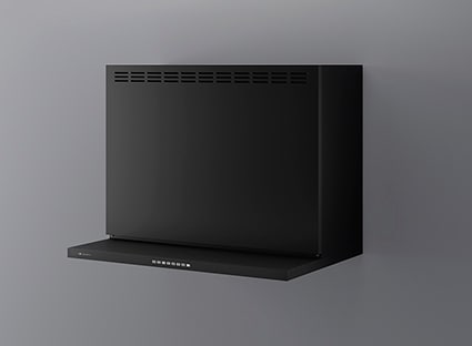 レンジフード　アリアフィーナ製（富士工業）ANG-752TBK　間口75cm　テクスチャーブラック　アンジェリーナ　　壁面取付タイプ　上幕板付き