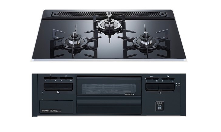 ガスコンロ  ハーマン製（Housetec）DG32V3VP1　3口コンロ　ガラストップタイプ　間口60cm　水無し片面焼き