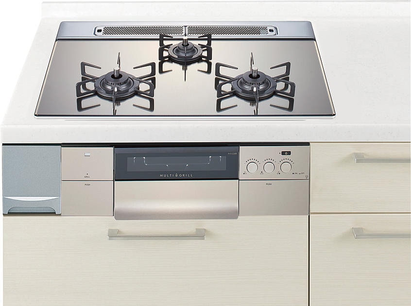 ガスコンロ  ハーマン製（Panasonic）JUASDS16WH　間口60cm　3口コンロ　ガラストップ　マルチグリル