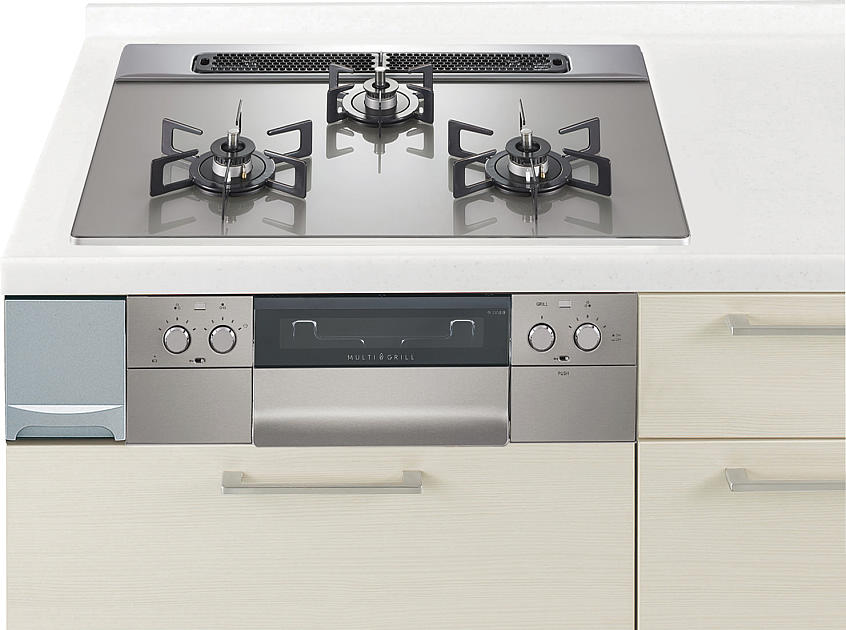 ガスコンロ  ハーマン製（Panasonic）JUASDS20WH　間口60cm　3口コンロ　ガラストップ　マルチグリル