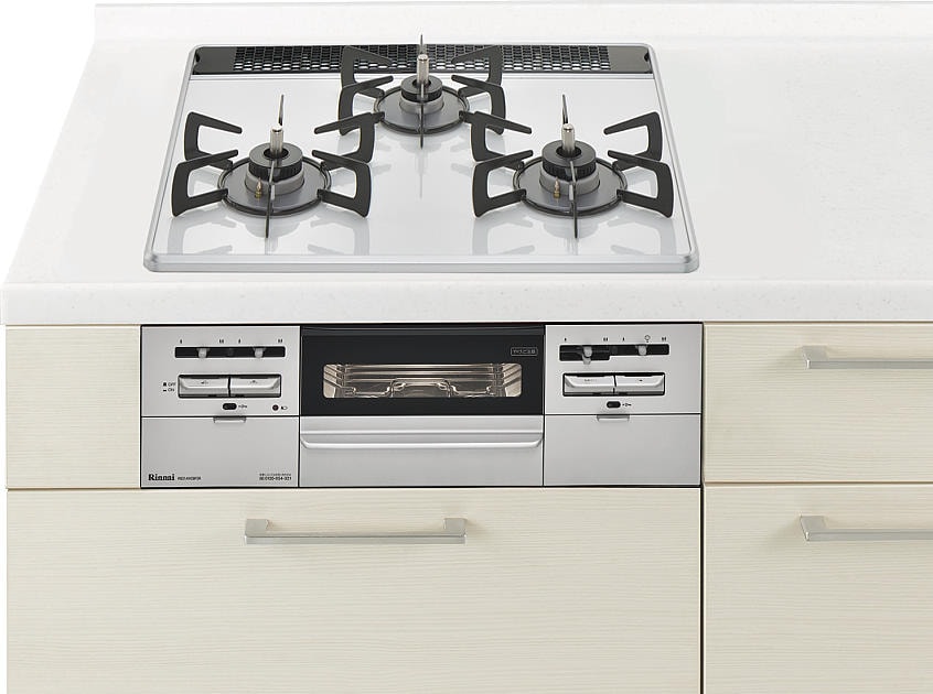 ガスコンロ  リンナイ製（Panasonic）JUASW28P1W　間口60cm　クリアカラートップ　両面焼きグリル　ホワイト