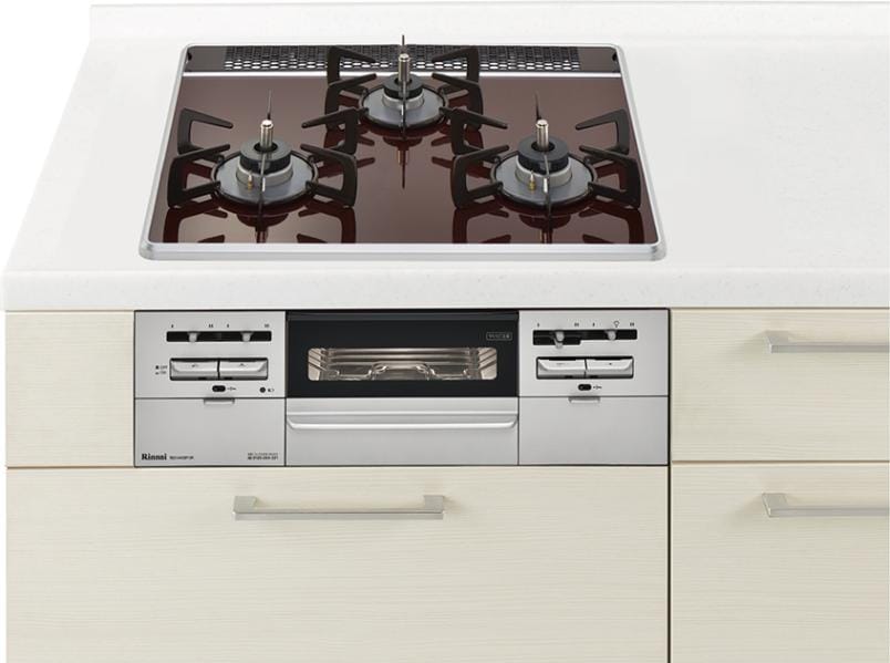 ガスコンロ  リンナイ製（Panasonic）JUASW28P1C　間口60cm　クリアカラートップ　両面焼きグリル　ショコラ