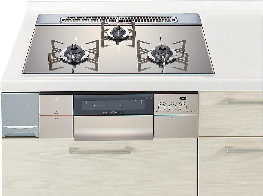 ガスコンロ  ハーマン製（Panasonic）JUGSDS16WS　間口60cm　3口コンロ　ガラストップ　マルチグリル
