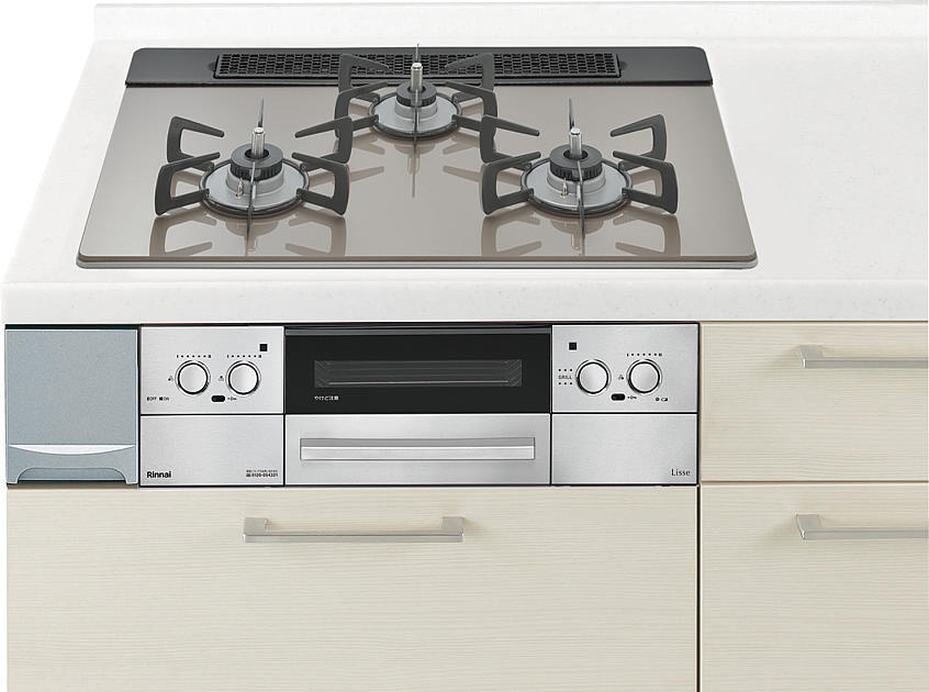 ガスコンロ  リンナイ製（Panasonic）JUGSHW42R3　間口60cm　ガラストップ　両面焼きグリル　3口コンロ