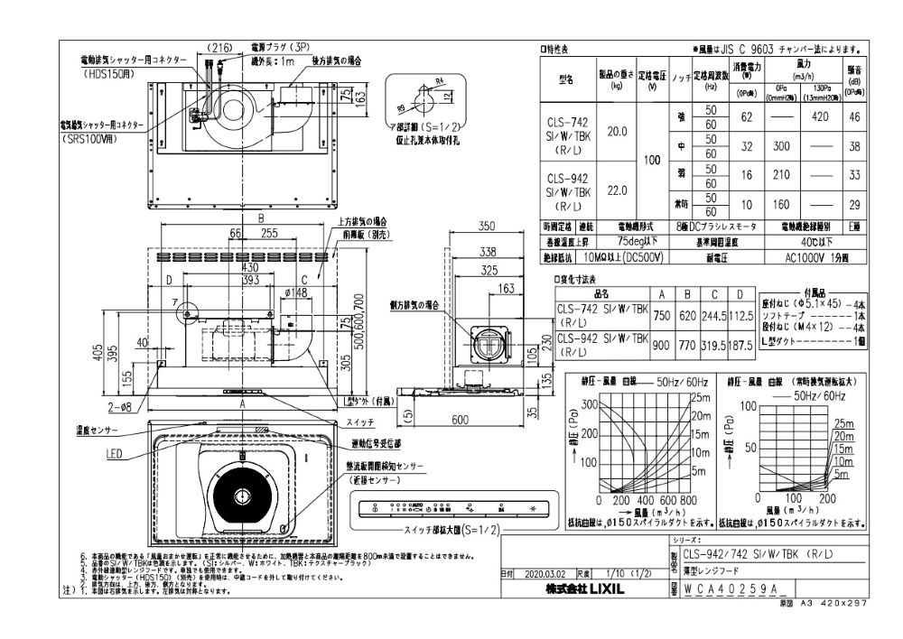 レンジフード 富士工業製（LIXIL） CLS-942TBK(R/L) 間口90cm ブラック
