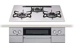 ガスコンロ　タカラスタンダード　TAF890WV-U75C　ハイパーガラスコート トッププレート　3口コンロ　シルバー　幅75cm　オーブン非対応