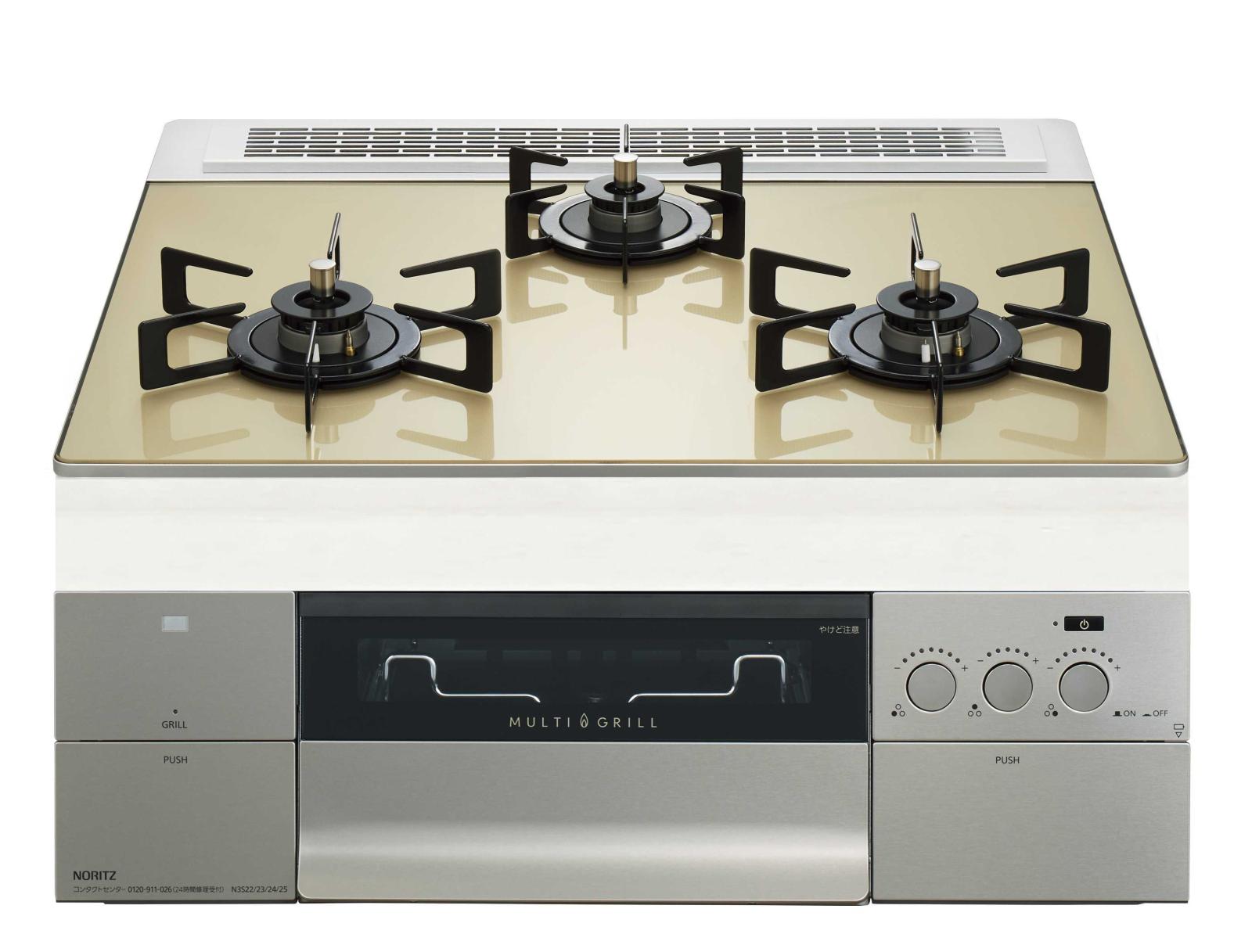 ガスコンロ  ノーリツ製（NORITZ）N3S22PWASFSTEC　PROGRE（プログレ）間口60cm　ブラックホーローごとく　シャンパンゴールド