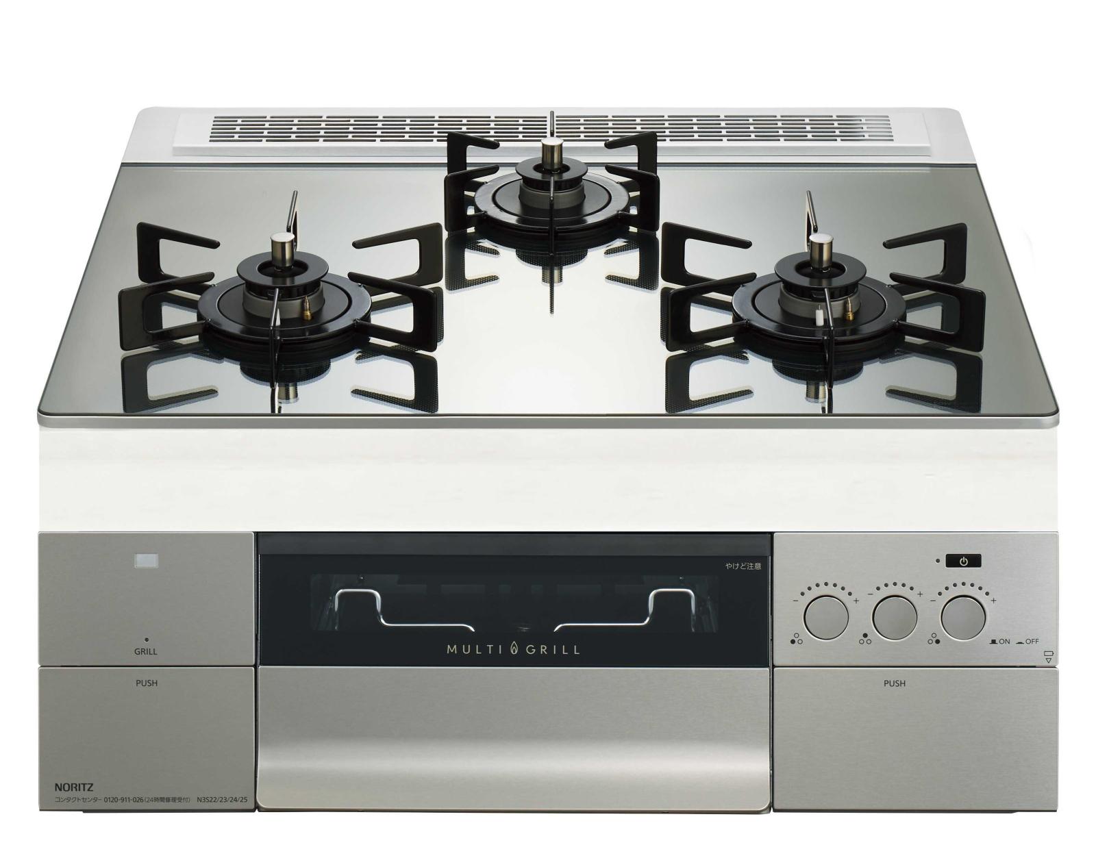ガスコンロ  ノーリツ製（NORITZ）N3S22PWASKSTEC　PROGRE（プログレ）間口60cm　ブラックホーローごとく　プラチナシルバー