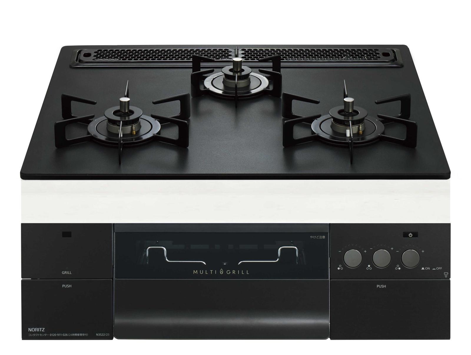 ガスコンロ  ノーリツ製（NORITZ）N3S22PWAAFBAEC　PROGRE（プログレ）間口60cm　ブラックホーローごとく　プラチナブラック