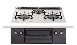 ガスコンロ　タカラスタンダード　TAF890W75C　ハイパーガラスコート トッププレート　3口コンロ　幅75cm　グラファイトブラック　オーブン対応