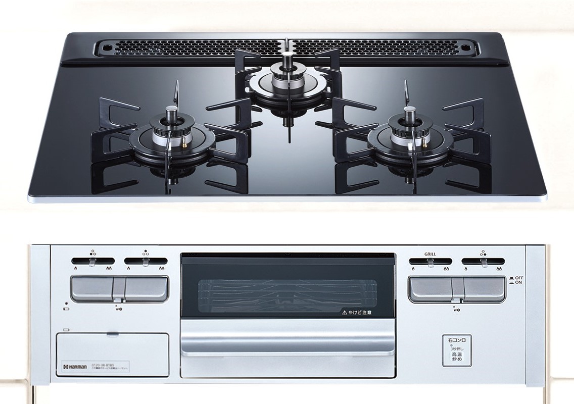 ガスコンロ ハーマン製（HARMAN）DG32V3VP1SV　3口コンロ　ガラストップタイプ　間口60cm　無水片面焼きグリル　シンプルタイプ