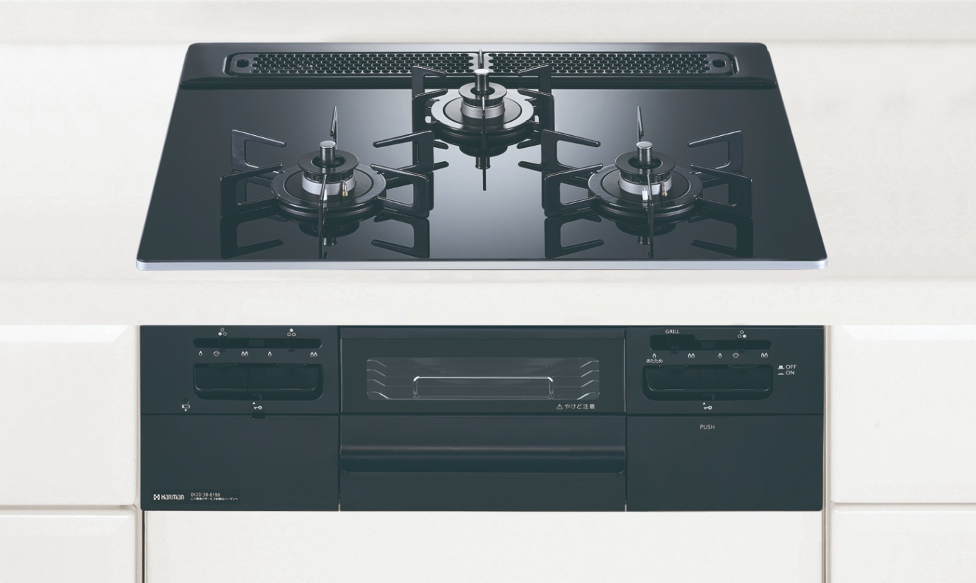 SALE　ガスコンロ  ハーマン製（HARMAN）DW32V6WTP1　fami （ファミ） 3口コンロ　ガラストップ　間口60cm