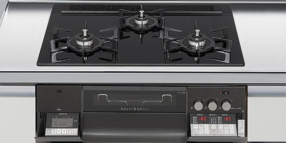 ガスコンロ　ハーマン製（LIXIL）　H3635L1W1K　ブラック　間口60cm　3口コンロ　ガラストップ　スタイリッシュタイプ　無水両面焼き